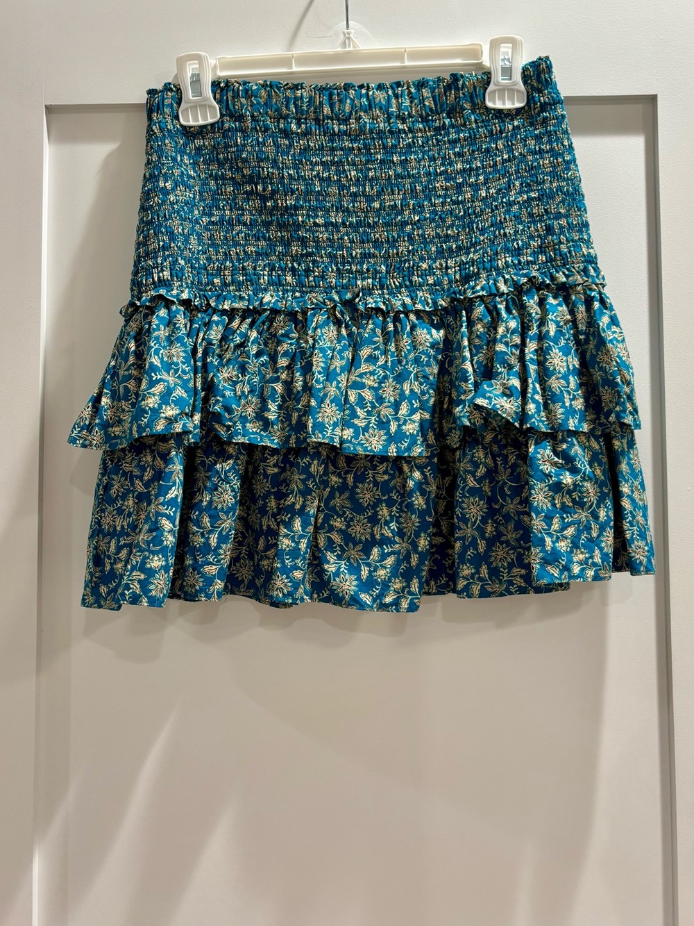 NWOT Madewell Teal Floral Smocked Ruffle Mini Skirt
